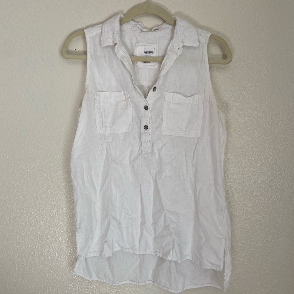 White button up collared tank top MEDIUM